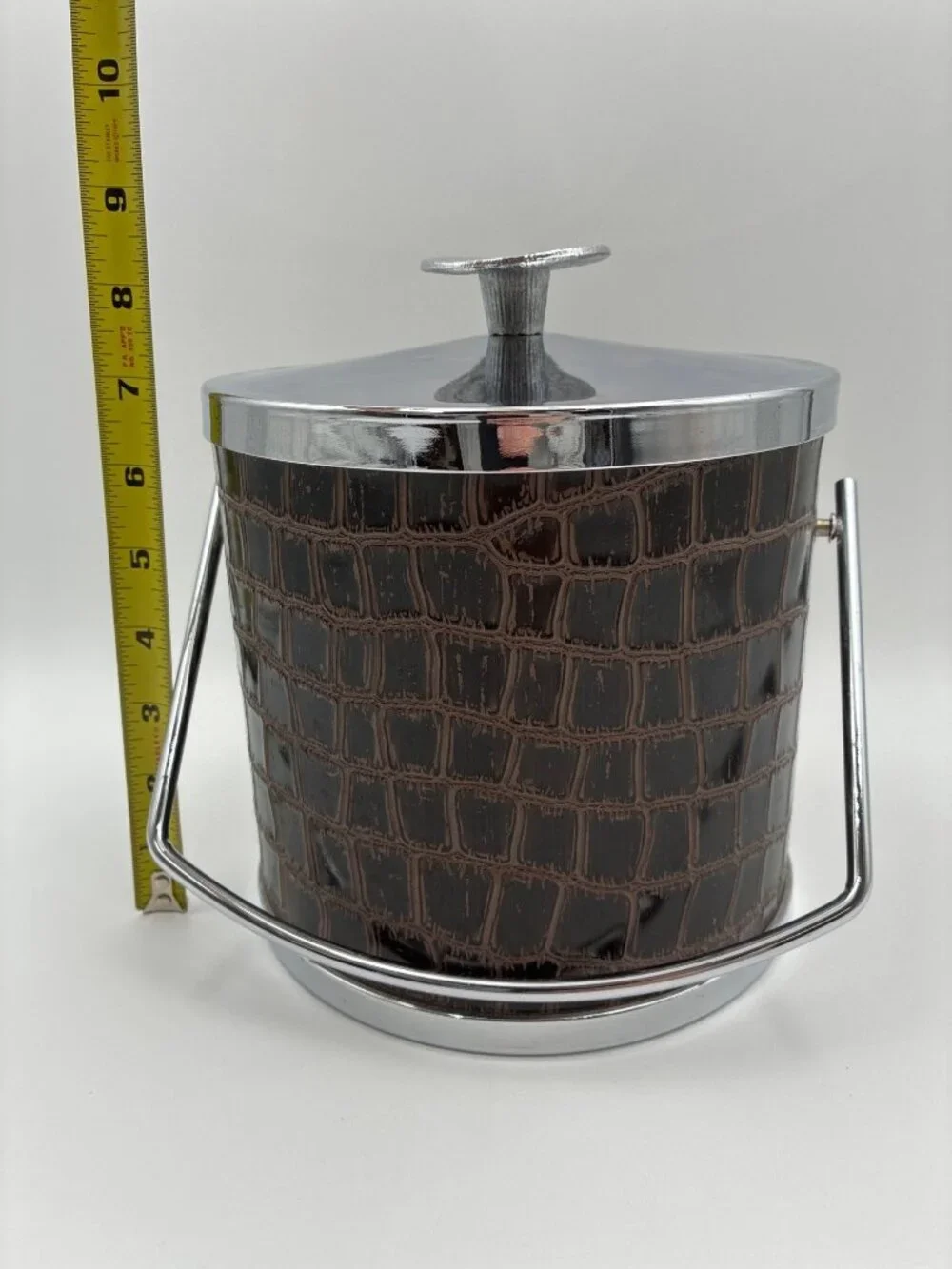 Serv-Master Creations Brown Faux Alligator Croc Ice Bucket Chrome Handle Lid